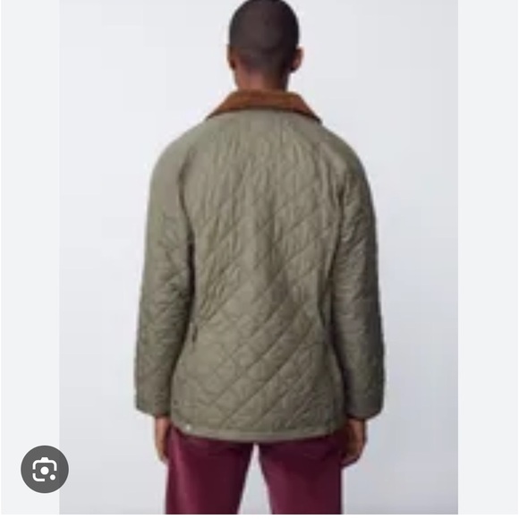 J. McLaughlin OLIVE XL chore Green Quilted chore Barn Jacket NWT corduroy collar - Picture 2 of 9